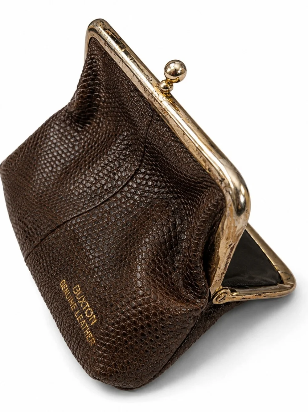 Buxton Brown Genuine Leather Kiss-Lock Coin Purse